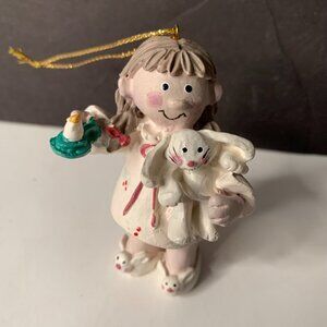 Vintage  CLASSIC HD GIRL CANDLE EASTER BUNNY RABBIT SLIPPERS Christmas Ornament